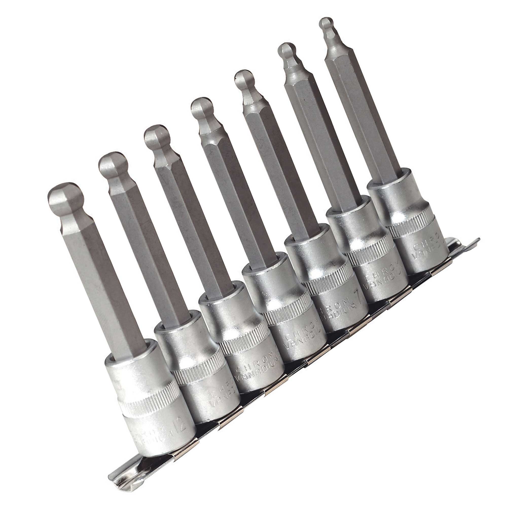 Sealey 3/8" Drive 7 Hex BallEnd Socket Bit Allen Key Set 100mm Metric