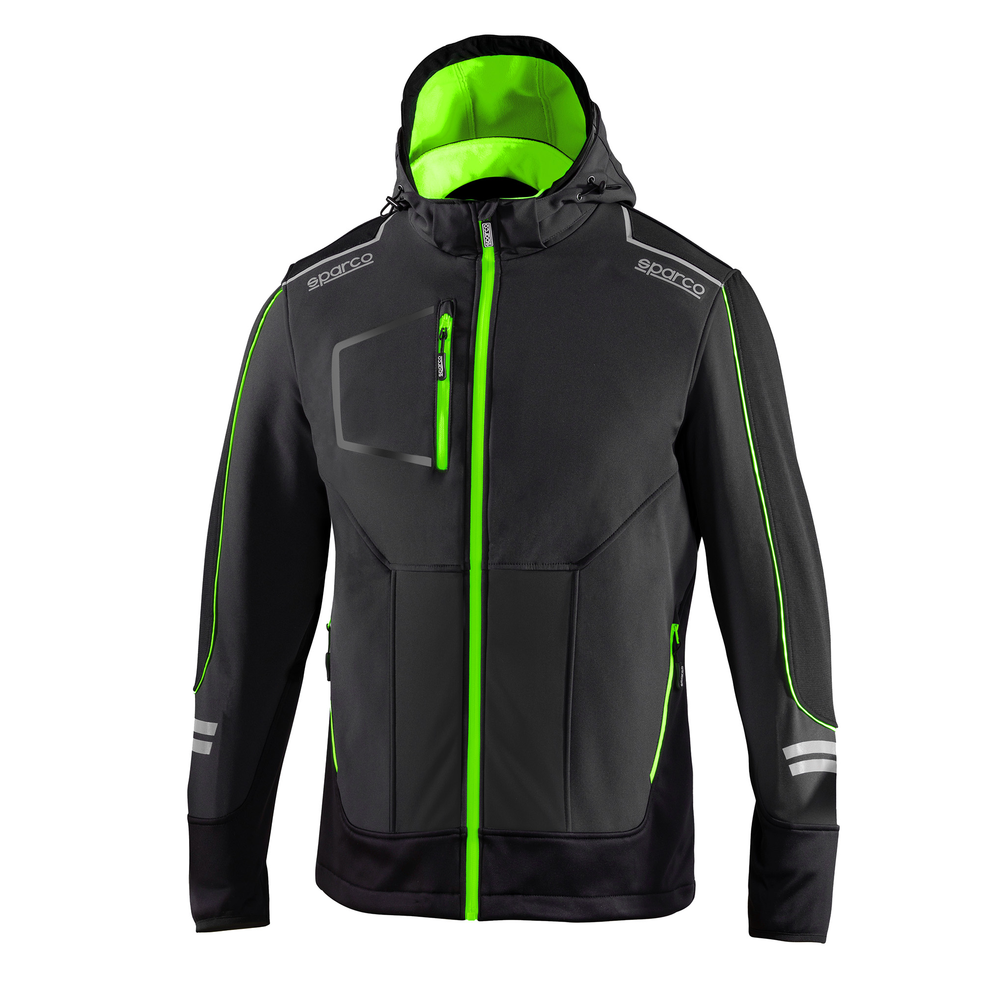 Sparco Tech Soft Shell Jacket - Pack Away Hood, Shower Proof, Fleece ...